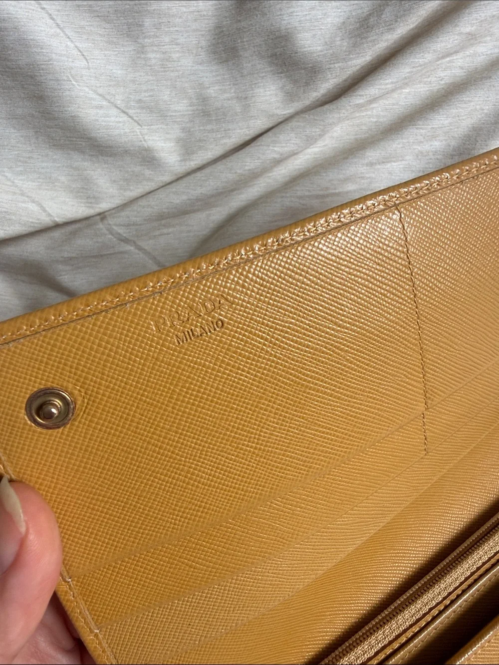 Prada Saffiano Leather Flap Wallet in Mustard Yellow